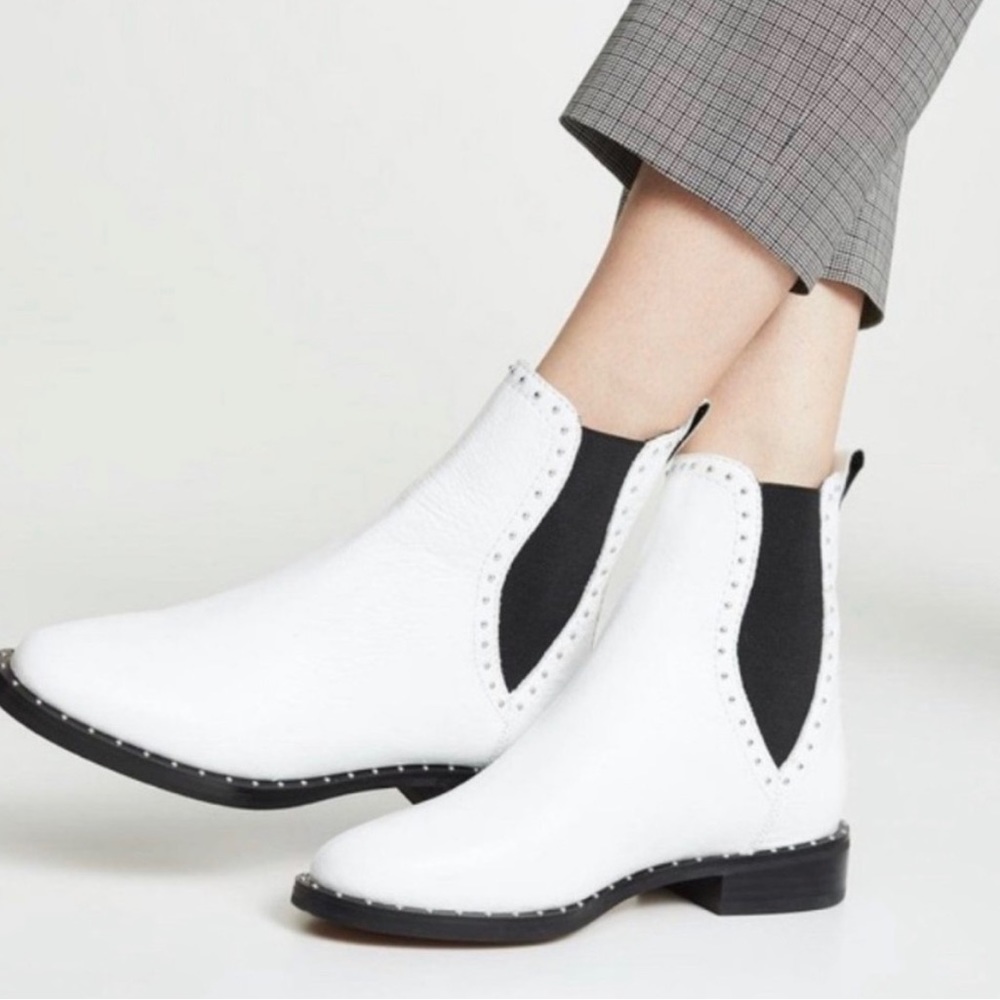Rebecca Minkoff Chelsea Sabeen White Ankle Leather Studded Boots Size 7.5